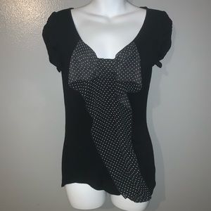 Black tee shirt with polka dot bow